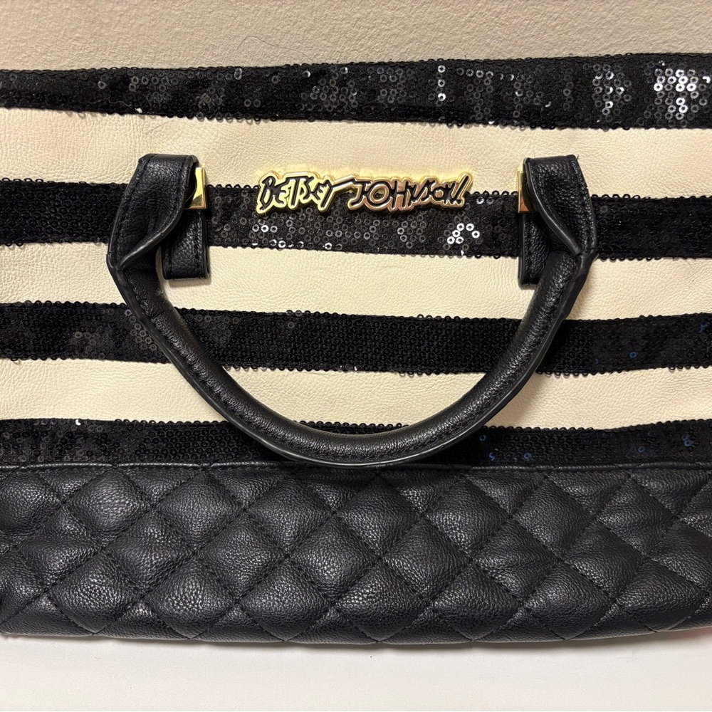 Betsey Johnson Black and Cream Sequin Tote